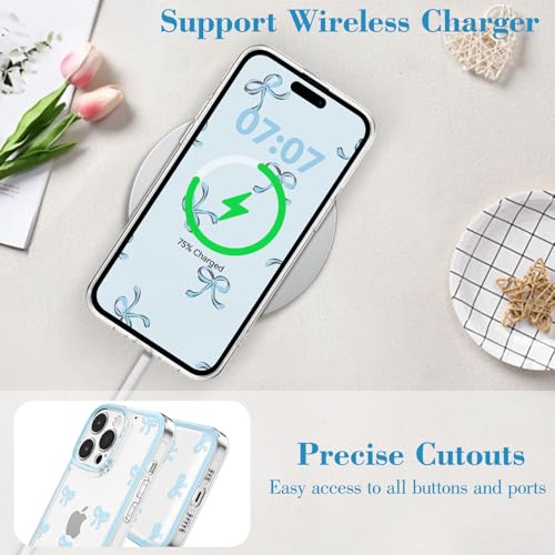 EYZUTAK Case for iPhone 11 Pro Max, Clear Cute Ribbon Bowknot Pattern Aesthetic Transparent Phone Case Raised Camera Protection Stylish Slim Soft Durable TPU Protective Cover for Women Girls - Blue - Image 5