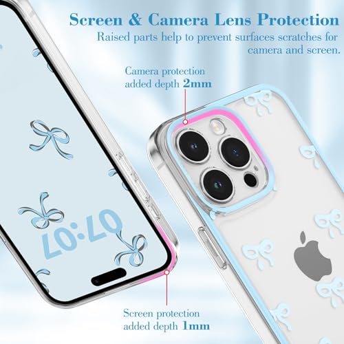 EYZUTAK Case for iPhone 11 Pro Max, Clear Cute Ribbon Bowknot Pattern Aesthetic Transparent Phone Case Raised Camera Protection Stylish Slim Soft Durable TPU Protective Cover for Women Girls - Blue - Image 2