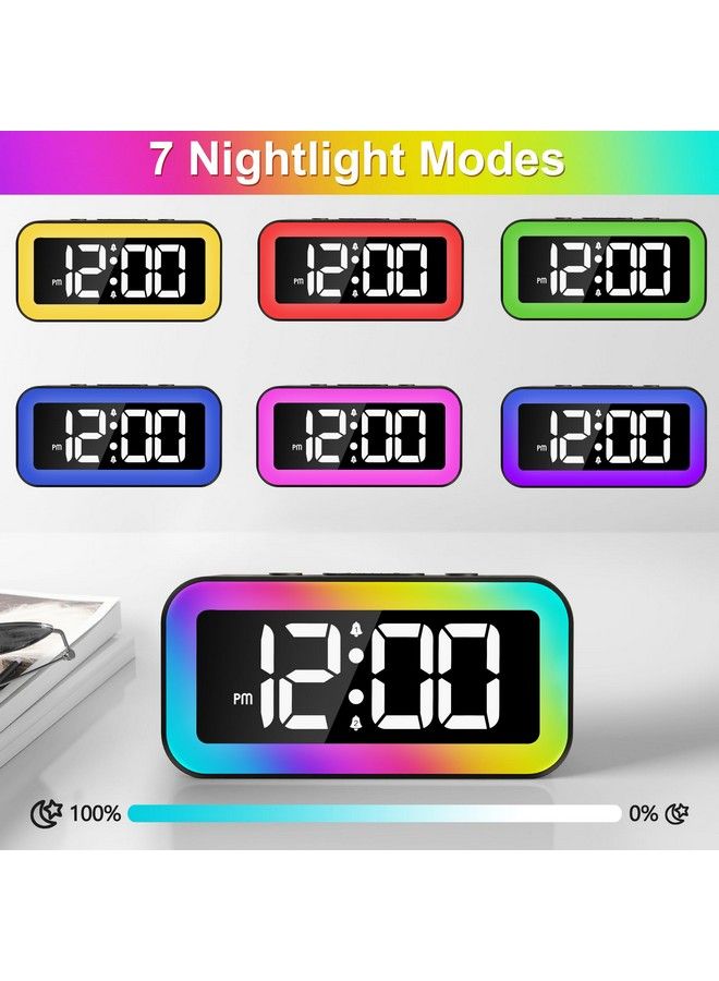 Jall Rgb Nightlight Led Digital Alarm Clock With Super Loud Dual Alarms Weekday Mode Easy Snooze Dimmer Usb Charging Port For Livingroom Bedroom Bedside Heavy Sleeper Adults Kidsteens(Black) - Image 4