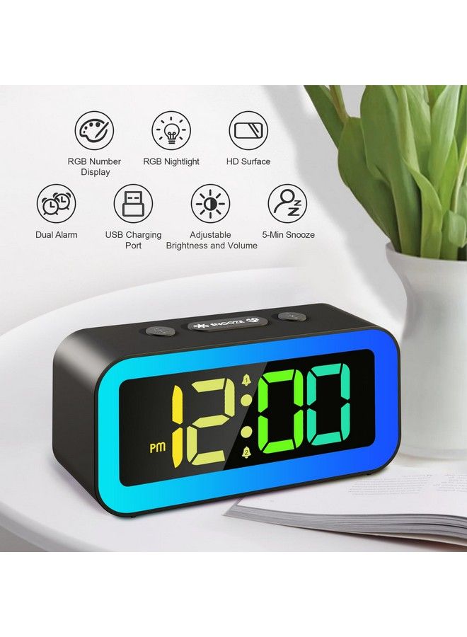 Jall Rgb Nightlight Led Digital Alarm Clock With Super Loud Dual Alarms Weekday Mode Easy Snooze Dimmer Usb Charging Port For Livingroom Bedroom Bedside Heavy Sleeper Adults Kidsteens(Black) - Image 3