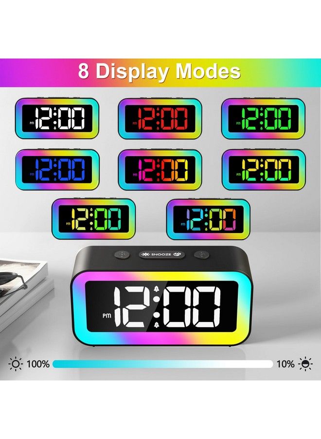 Jall Rgb Nightlight Led Digital Alarm Clock With Super Loud Dual Alarms Weekday Mode Easy Snooze Dimmer Usb Charging Port For Livingroom Bedroom Bedside Heavy Sleeper Adults Kidsteens(Black) - Image 5