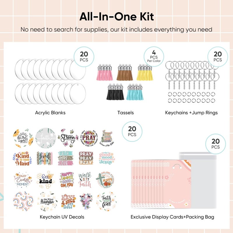 YOPPIX 140 PCS Acrylic Keychain Blank Set, Faith Double-Sided UV DTF Stickers Acrylic Keychain Making Kits for Vinyl DIY Craft Project - Image 3