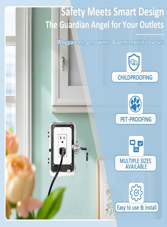 PILISPARK Child Proof Outlet Lock Box with 2 Durable Keys - Heavy Duty Safety Cover for Baby Proofing, Tool-Free Installation, More Space for Large Plugs Universal Fit Socket Protector (1Pack, Black) - Image 3