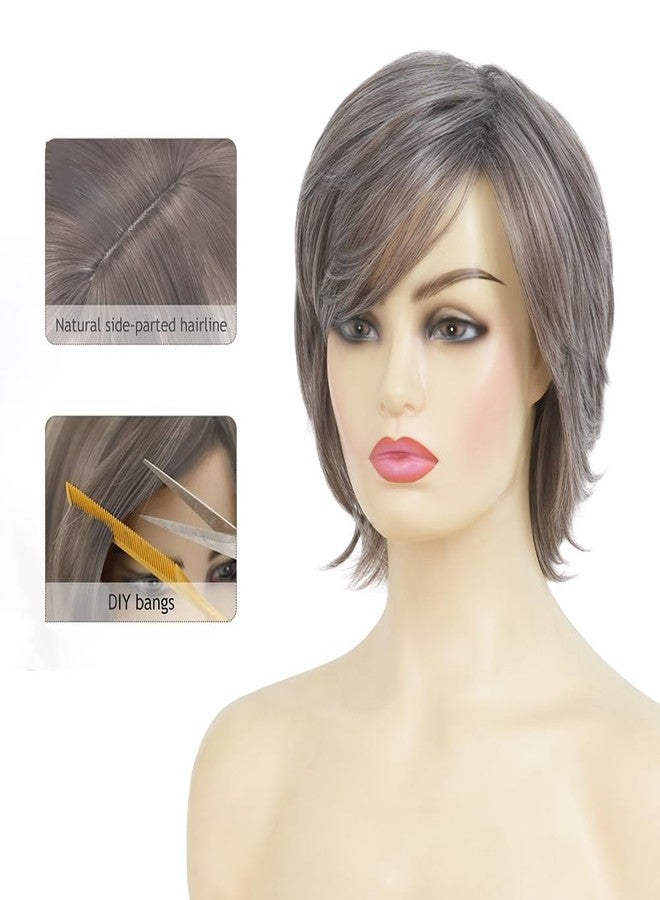 Kaneles Gray Short Wigs with Bangs Natural Fluffy Synthetic Hair Wigs for Women Grey Hair Replacement Wigs for Daily Use - Image 4