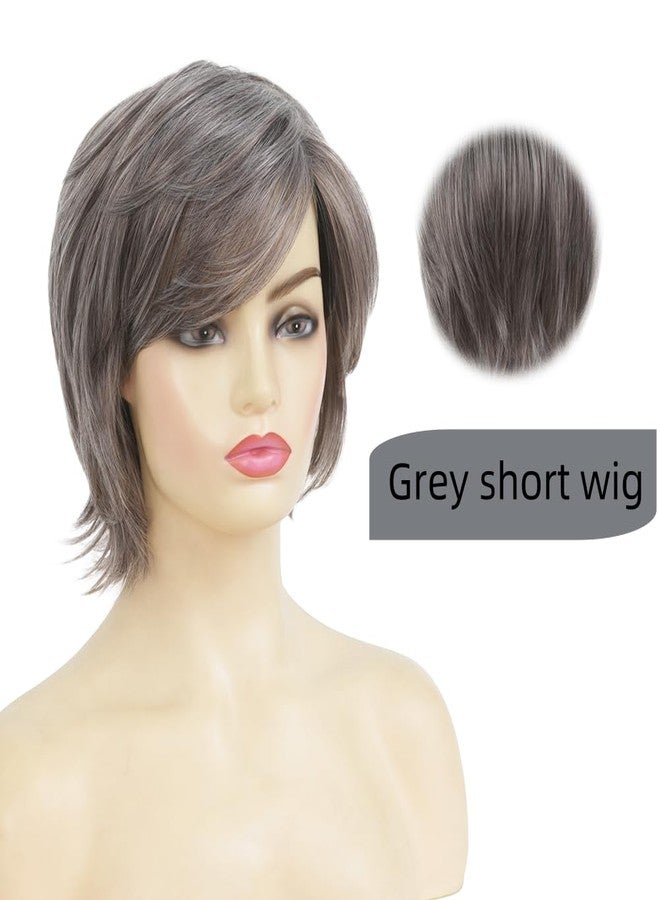 Kaneles Gray Short Wigs with Bangs Natural Fluffy Synthetic Hair Wigs for Women Grey Hair Replacement Wigs for Daily Use - Image 3