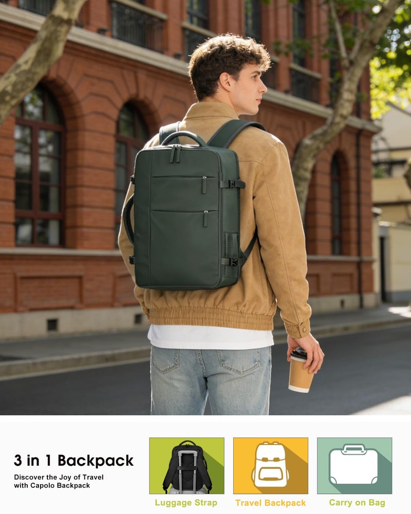 Capolo Travel Backpack for Women Men Waterproof Laptop Backpack Airlines Approved Carry On Backpack Bag Computer Bookbag for Business, Work, Traveling Fits 15.6 Inch Laptop(Green) - Image 2