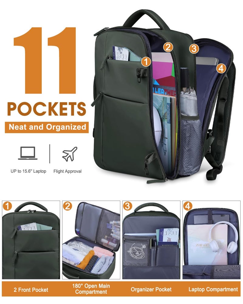Capolo Travel Backpack for Women Men Waterproof Laptop Backpack Airlines Approved Carry On Backpack Bag Computer Bookbag for Business, Work, Traveling Fits 15.6 Inch Laptop(Green) - Image 4