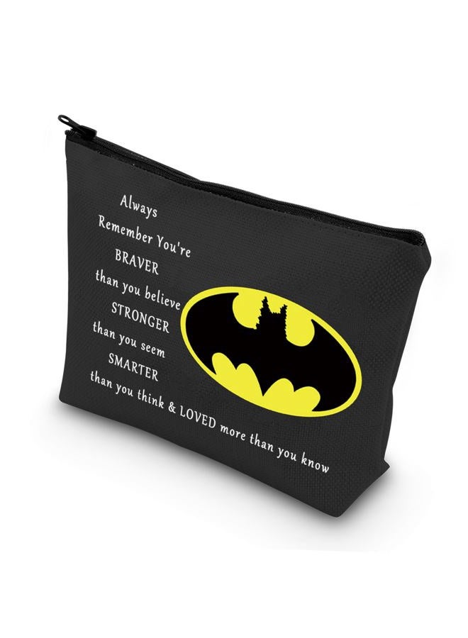 LEVLO Bat Movie Cosmetic Make Up Bag Bat Classic Logo Gift You Are Braver Stronger Smarter Than You Think Bat Makeup Zipper Pouch Bag For Women Girls, Always Bat Black, Make Up Bag - Image 1