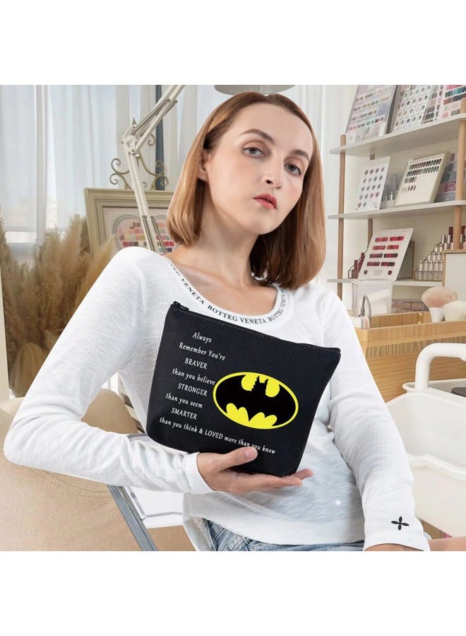LEVLO Bat Movie Cosmetic Make Up Bag Bat Classic Logo Gift You Are Braver Stronger Smarter Than You Think Bat Makeup Zipper Pouch Bag For Women Girls, Always Bat Black, Make Up Bag - Image 4