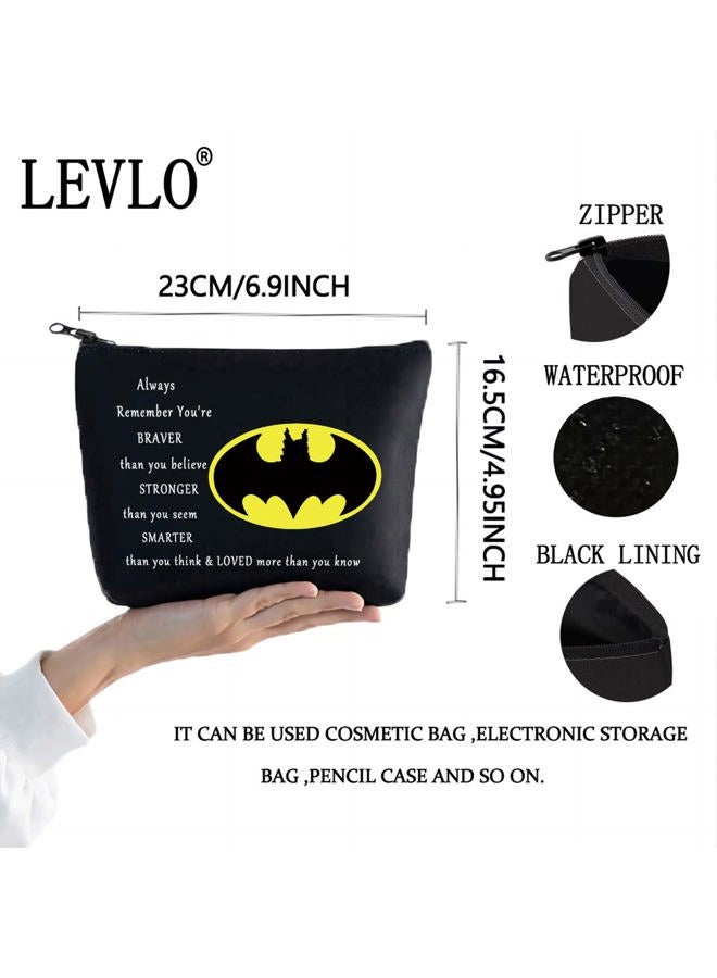LEVLO Bat Movie Cosmetic Make Up Bag Bat Classic Logo Gift You Are Braver Stronger Smarter Than You Think Bat Makeup Zipper Pouch Bag For Women Girls, Always Bat Black, Make Up Bag - Image 2