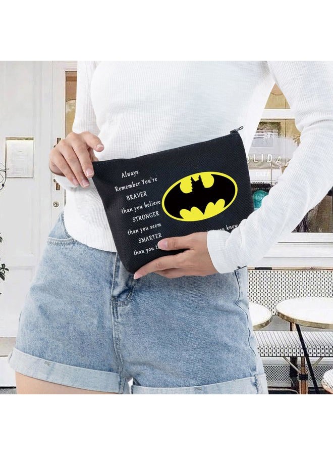 LEVLO Bat Movie Cosmetic Make Up Bag Bat Classic Logo Gift You Are Braver Stronger Smarter Than You Think Bat Makeup Zipper Pouch Bag For Women Girls, Always Bat Black, Make Up Bag - Image 5