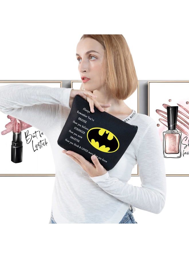 LEVLO Bat Movie Cosmetic Make Up Bag Bat Classic Logo Gift You Are Braver Stronger Smarter Than You Think Bat Makeup Zipper Pouch Bag For Women Girls, Always Bat Black, Make Up Bag - Image 3