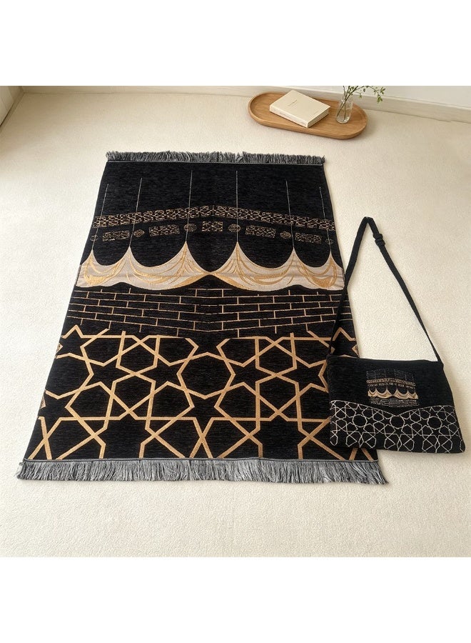 Black & Gold Chenille Prayer Mat Set with Matching Crossbody Bag, Geometric Star Design - Image 3
