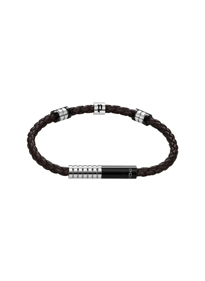 بوليس Twisty Bracelet for Men Grey and Black Charm with Brown leatherPEAGB0012604