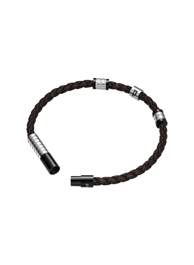 POLICE Twisty Bracelet for Men Grey and Black Charm with Brown leatherPEAGB0012604