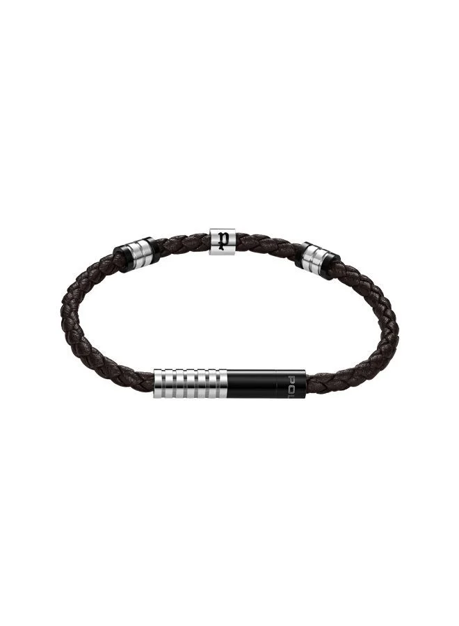 POLICE Twisty Bracelet for Men Grey and Black Charm with Brown leatherPEAGB0012604