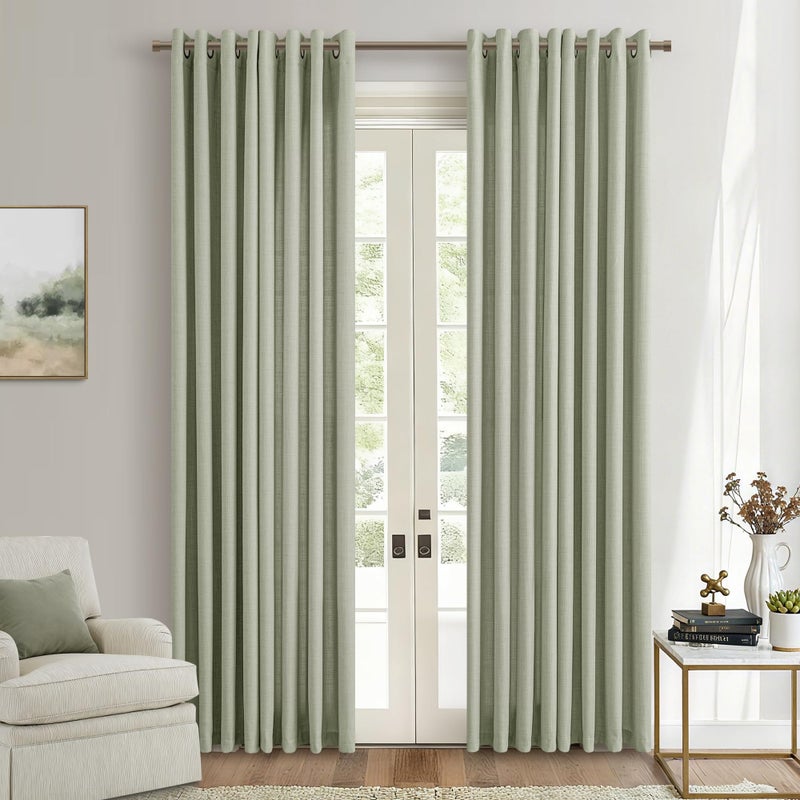 DUKIYO Light Sage Green Linen Curtains 84 Inch Length 2 Panels Set, Flax Bronze Grommet Semi Sheer Privacy Light Filtering Boho Neutral Farmhouse Living Room Bedroom Window Curtains Drapes 84 Inches Long - Image 1