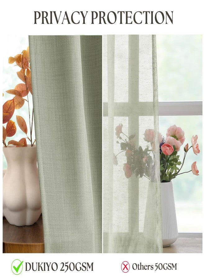 DUKIYO Light Sage Green Linen Curtains 84 Inch Length 2 Panels Set, Flax Bronze Grommet Semi Sheer Privacy Light Filtering Boho Neutral Farmhouse Living Room Bedroom Window Curtains Drapes 84 Inches Long - Image 4