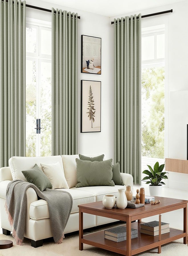 DUKIYO Light Sage Green Linen Curtains 84 Inch Length 2 Panels Set, Flax Bronze Grommet Semi Sheer Privacy Light Filtering Boho Neutral Farmhouse Living Room Bedroom Window Curtains Drapes 84 Inches Long - Image 2