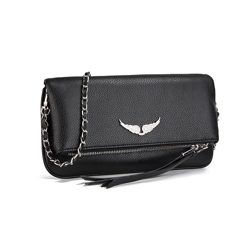 French Classic Zv Bag Leather Small Square Bag Fashion All-Match Wings Underarm Shoulder Crossbody Bag - Image 2