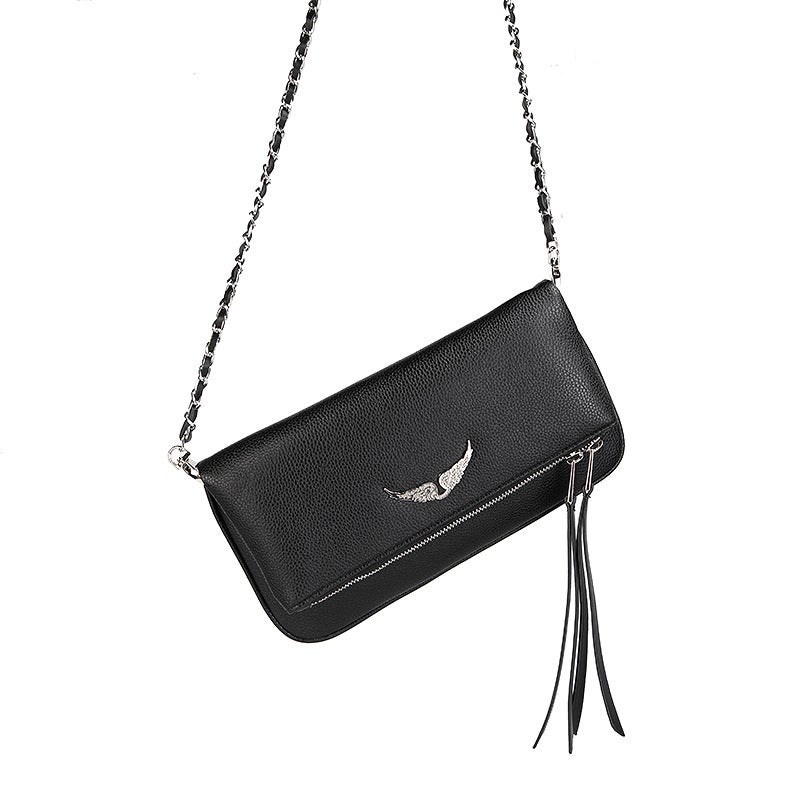 French Classic Zv Bag Leather Small Square Bag Fashion All-Match Wings Underarm Shoulder Crossbody Bag - Image 5