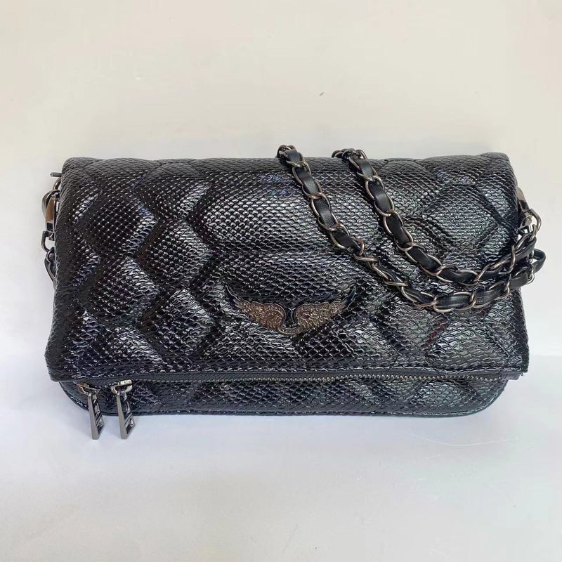 French Classic Zv Bag Leather Small Square Bag Fashion All-Match Wings Underarm Shoulder Crossbody Bag - Image 1