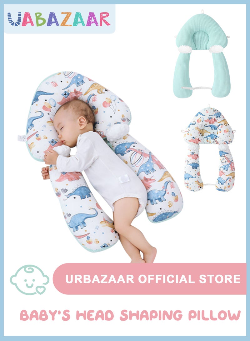 URbazaar Newborn Pillow,Baby's Head Shaping Pillow, Sleep Shaping Pillow and Neck Support Baby Memory Foam Pillow With Adjustable Height Breathable for Sleeping Ergonomic Design Washable (Mint Green + Dinosaur) - Image 1