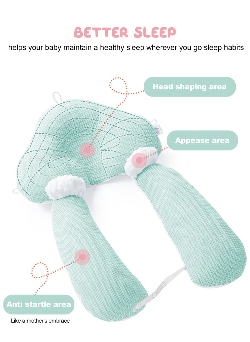 URbazaar Newborn Pillow,Baby's Head Shaping Pillow, Sleep Shaping Pillow and Neck Support Baby Memory Foam Pillow With Adjustable Height Breathable for Sleeping Ergonomic Design Washable (Mint Green + Dinosaur) - Image 4
