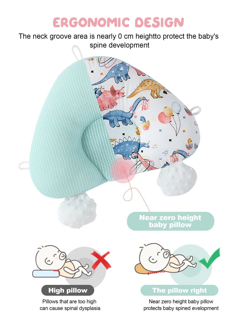 URbazaar Newborn Pillow,Baby's Head Shaping Pillow, Sleep Shaping Pillow and Neck Support Baby Memory Foam Pillow With Adjustable Height Breathable for Sleeping Ergonomic Design Washable (Mint Green + Dinosaur) - Image 5