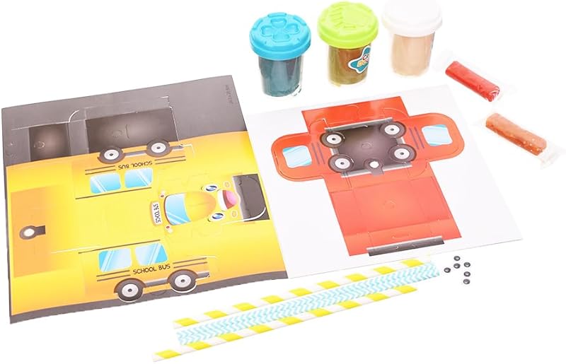 Generic Plastic Magical Color Doughs And Different Buses Sticker Shape For Kids - Multi Color