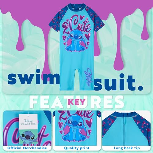 Disney One Piece Swimsuit, Full Kids Swimsuit - Kids Gifts (Blue/Navy Stitch, 11-12 Years) - Image 3