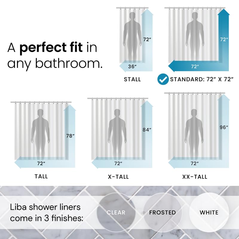 LiBa Bathroom Shower Curtain - Waterproof Plastic Shower Curtain Premium PEVA Non-Toxic with Rust Proof Grommets White 10G Heavy Duty Bathroom Accessories 72x72 - Image 2