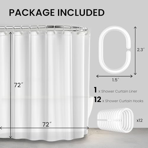 LiBa Bathroom Shower Curtain - Waterproof Plastic Shower Curtain Premium PEVA Non-Toxic with Rust Proof Grommets White 10G Heavy Duty Bathroom Accessories 72x72 - Image 5