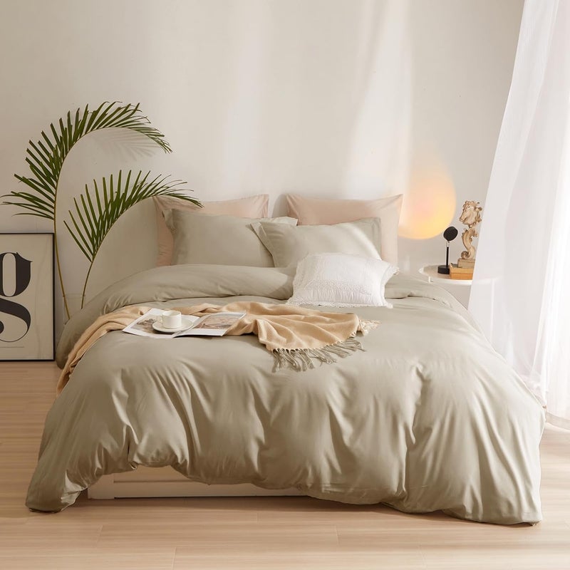 AMWAN Taupe Duvet Cover King Soft Khaki Tan Duvet Cover King Size Modern Style 3 Pieces Comforter Cover with Zipper Closure Boho Taupe Tan Bedding Set 1 King Duvet Cover 104”x90” with 2 Pillowcases - Image 1
