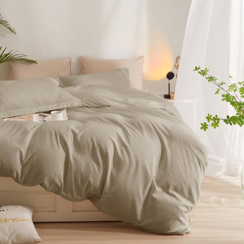 AMWAN Taupe Duvet Cover King Soft Khaki Tan Duvet Cover King Size Modern Style 3 Pieces Comforter Cover with Zipper Closure Boho Taupe Tan Bedding Set 1 King Duvet Cover 104”x90” with 2 Pillowcases - Image 5