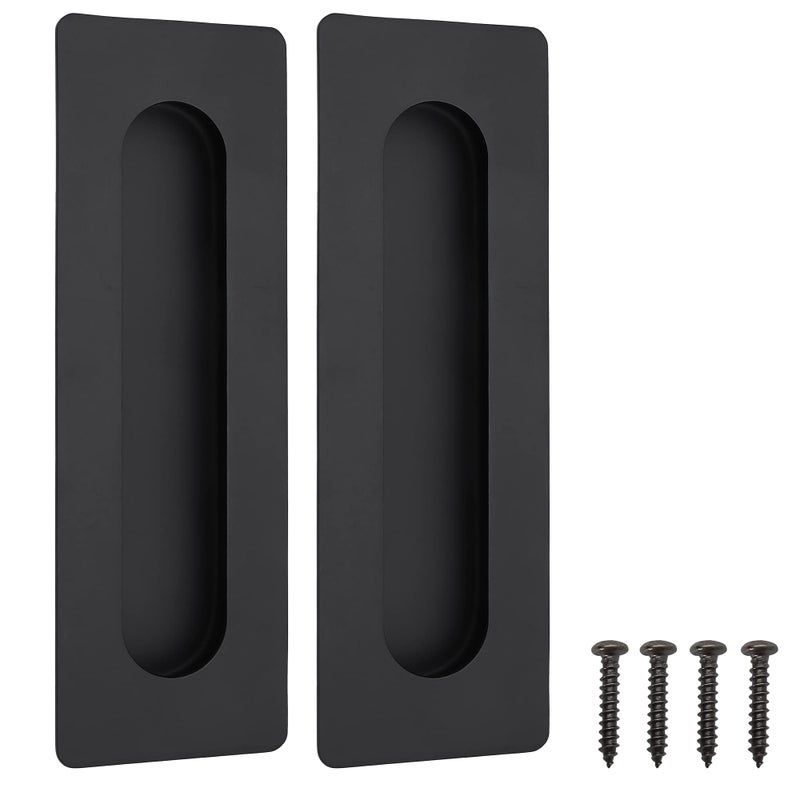 Malimali 7 Inch Large Recessed Finger Flush Pulls for Barn Door Pocket Door Heavy Duty Sliding Closet Door Handle Matte Black Stainless Steel Rectangular Door Pulls Hardware2 Pack