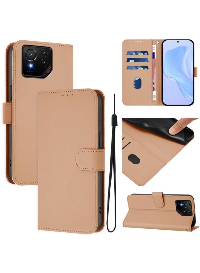 اس-توب جراب لهاتف Asus ROG Phone 9 / 9 Pro مصنوع من الجلد بلون سادة مع حبل - Image 1