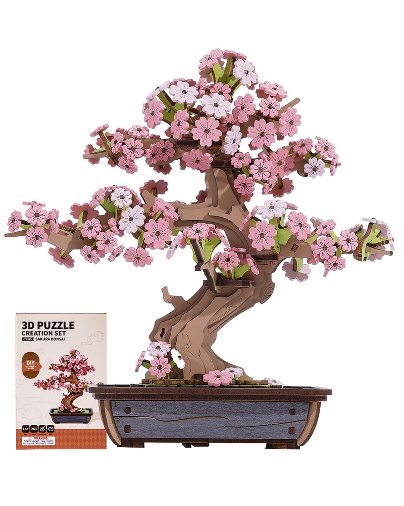 Rowood 3D Wooden Puzzles for Adults,DIY Cherry Blossom Bonsai Tree Botanical Collection Building Set,Craft Kit Gift for Adults on Christmas Birthday ThanksgivingDay-Sakura Bonsai - Image 1