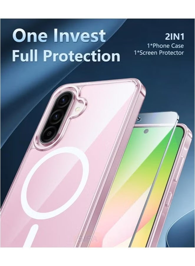 X-level Samsung Galaxy A56 Case with HD Tempered Glass Screen Protector | 3-in-1 Bundle, MagSafe-Compatible Rugged Shockproof Cover, Anti-Yellowing Clear Bumper Case, Anti-Scratch & Anti-Fingerprint Design (Clear Magnetic)  - Image 4