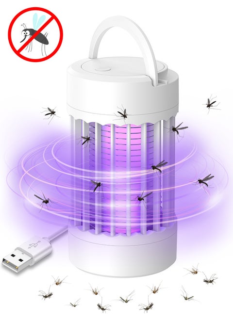2 in 1 Rechargeable Electric Mosquito Killer and Fly Killer for Indoor and Outdoor Use, Portable with USB, UV and Safety Net, 360° Electric Mosquito Killer Lamp for Bedroom, Backyard, Camping