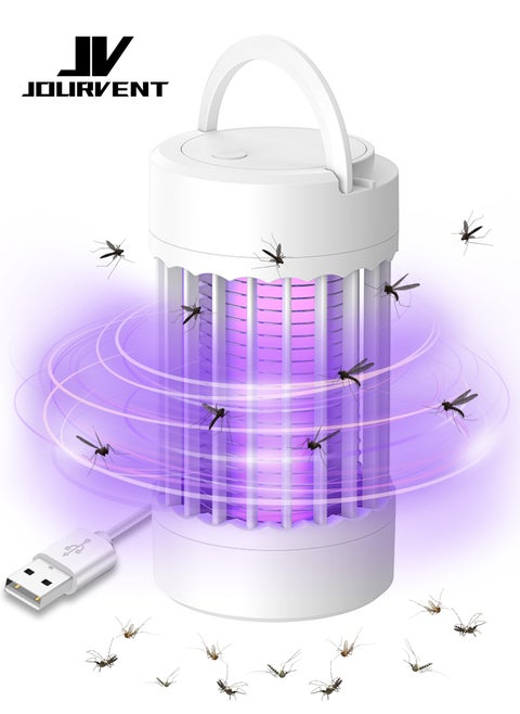 2 in 1 Rechargeable Electric Mosquito Killer and Fly Killer for Indoor and Outdoor Use, Portable with USB, UV and Safety Net, 360° Electric Mosquito Killer Lamp for Bedroom, Backyard, Camping