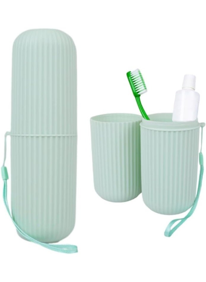 2Pcs Travel Toothbrush Holder Capsule Case with Toothpaste Storage, Portable Plastic Toothbrush Box for Kids Adults, Hygienic Dustproof Bathroom Travel Organizer Random Color - Image 1