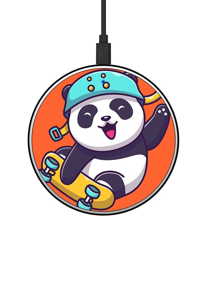 NIBEMINENT Skiing Panda Printed Fast Wireless Charger With USB Cable Multicolour - Image 1