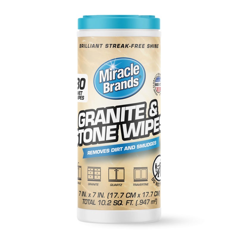 MiracleWipes for Granite & Stone, Clean, Protect, Polish Stone, Marble, Quartz, Slate, Tile, Laminate Surfaces in Kitchen and Bathroom - 30 Count - Image 1