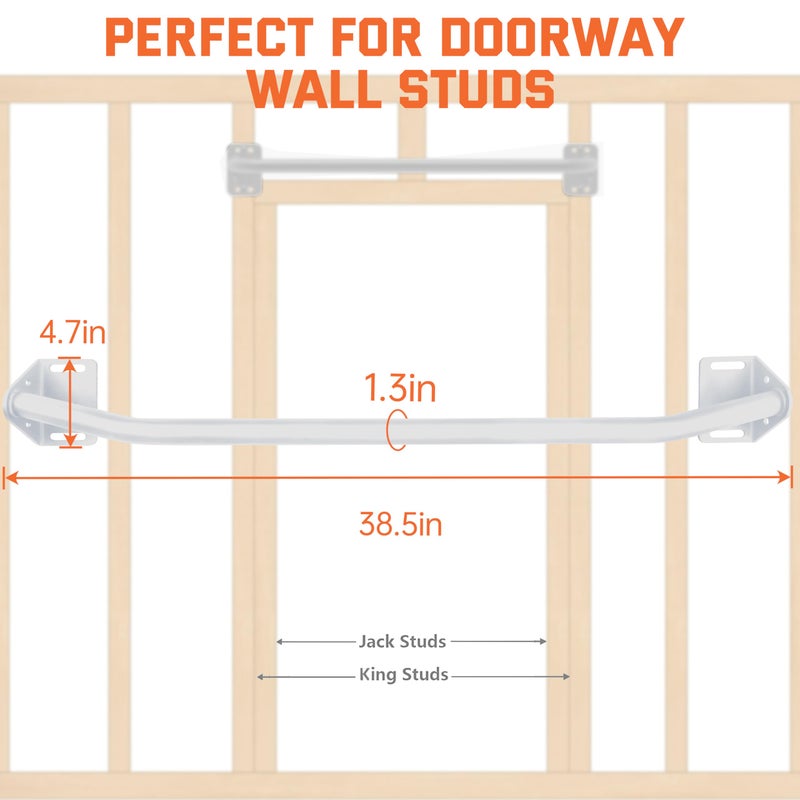HWOOUSA Pull Up Bar Wall Mounted-Heavy Duty Joist Mounted Pull Up Bar-Premium Strength Training Pull-Up Bars-Fast and Easy Installation for Home and Garage Use,Supports up to 600 Lbs (White) - Image 3