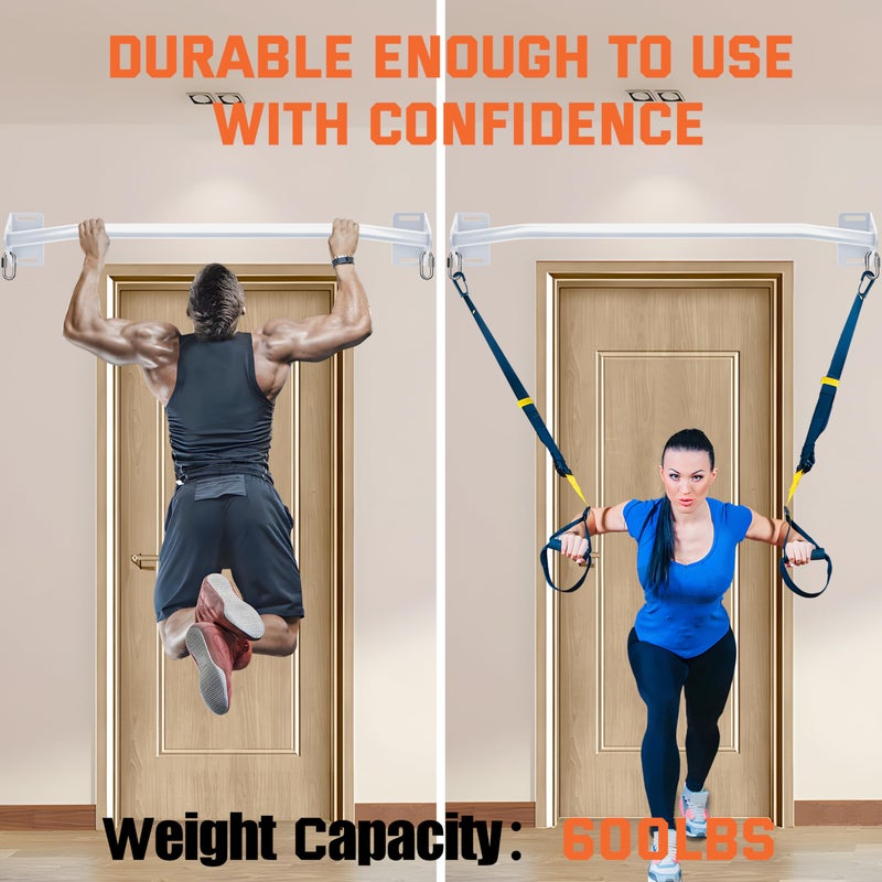 HWOOUSA Pull Up Bar Wall Mounted-Heavy Duty Joist Mounted Pull Up Bar-Premium Strength Training Pull-Up Bars-Fast and Easy Installation for Home and Garage Use,Supports up to 600 Lbs (White) - Image 2
