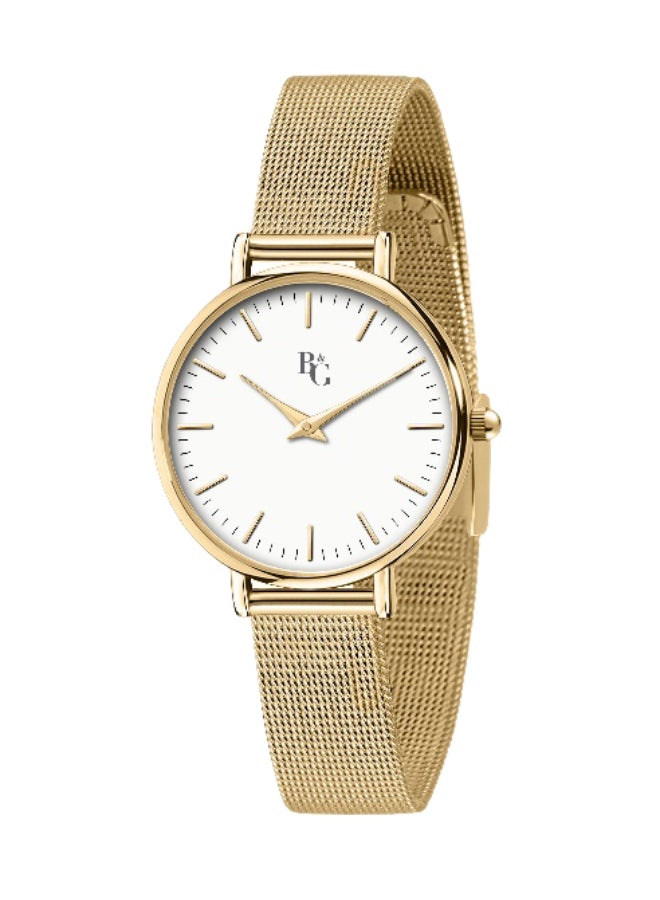 B&G Women's White Round Analog Dial with Gold Metal Band Watch - 34mm - R3853252543 - Image 1