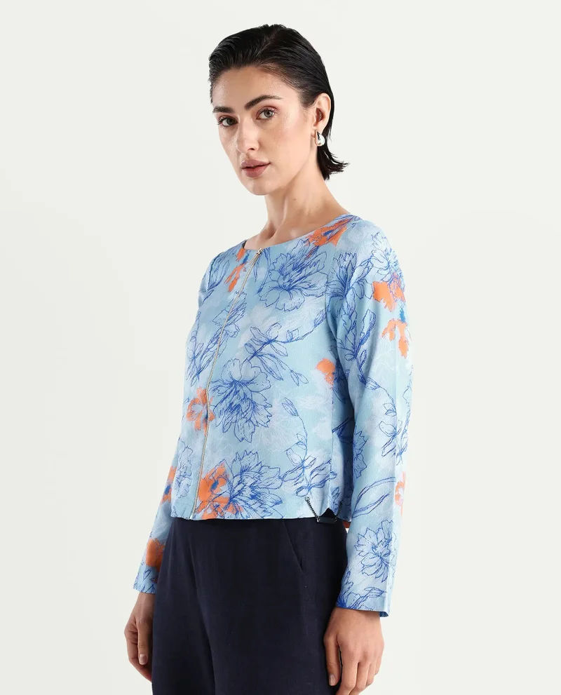 Rareism Women's Printed Top With Zipper Opening