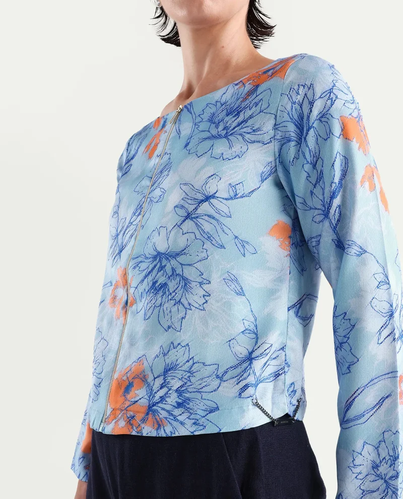Rareism Women's Printed Top With Zipper Opening
