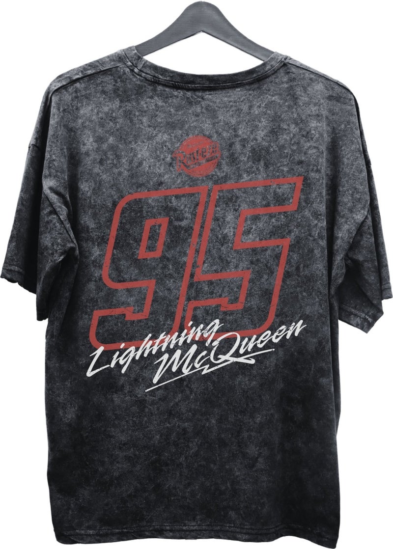 Fuddy Moda Unisex Lightning Mcqueen Back Printed Washed T-Shirt, Oversize Cars Printed Vintage T-Shirt  - Image 4
